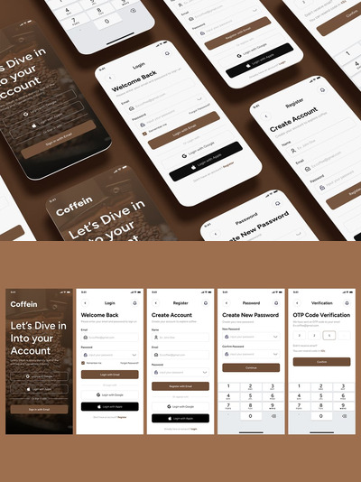 登录、登录和注册、密码屏幕应用界面