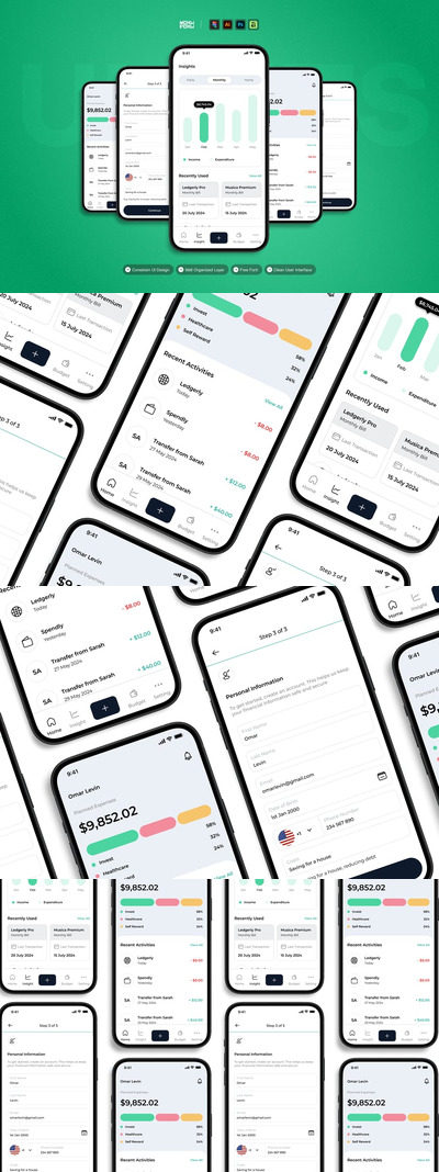 个人支出追踪器 – 移动应用 UI 套件