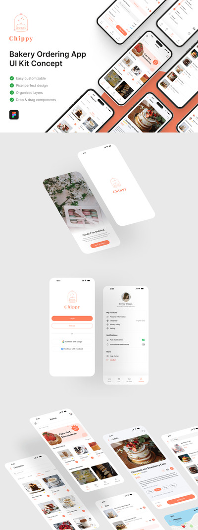 Chippy – 烘焙食品订购应用程序 UI 套件