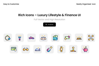 丰富的图标 – 奢华生活方式与金融用户界面