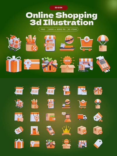 在线购物 3D 插图
