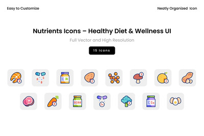 营养素图标 – 健康饮食与健康用户界面