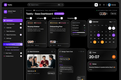 Taskly – 玻璃效果 SaaS 仪表盘