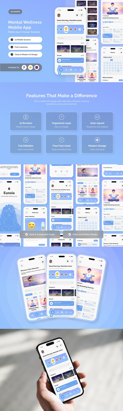 Eunoia – 平静健康应用 UI 套件