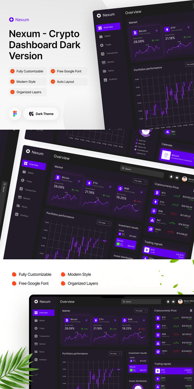 Nexum – 加密货币仪表盘深色版 Figma 设计