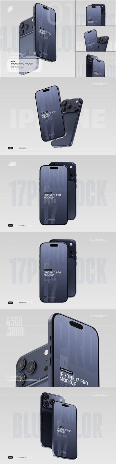 iPhone 17 Pro 模型 PSD 蓝色
