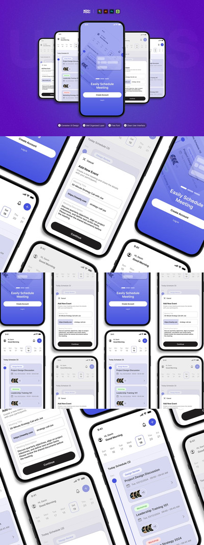安排会议和活动 – 移动应用 UI 套件
